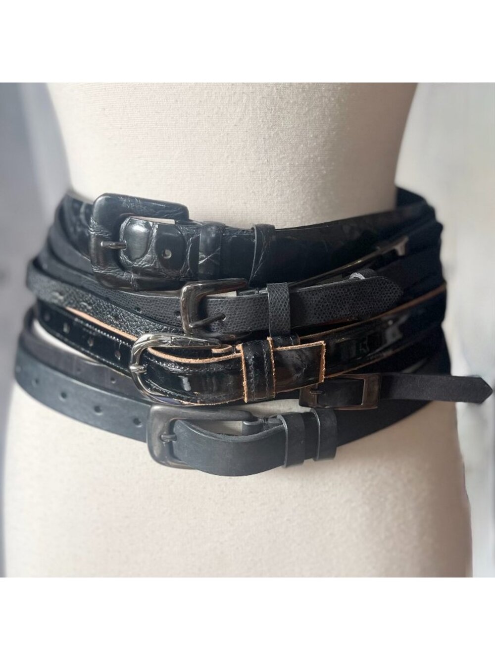 Martin Margiela Artisanal Stacked Leather Multi Belt Corset black alligator